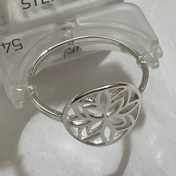 TOSH 925 Silver Plated Ring with Floral Cut-out Size 54 - Picture 10 of 16